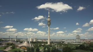 Link to Video | July, summer, Olympic Stadium of Munich, tented roof, Munich, Germany, 2012, color, Olympic Roof Munich, pier, Olympiapark, tourist attraction, Bavaria