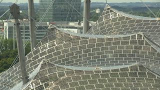 Link to Video | July, summer, Olympic Stadium of Munich, tented roof, Munich, Germany, 2012, color, Olympic Roof Munich, pier, Olympiapark, tourist attraction, Bavaria