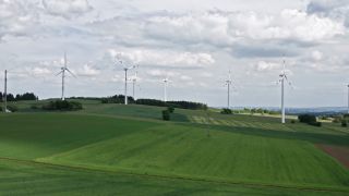 Link to Video | energy, agriculture, renewable energy, leaves, wind farm, flight, generation, future, width, wind power, forest, unmanned aerial vehicle, wind turbine, Gedern, day, cloud