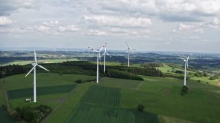 Link to Video | energy, agriculture, renewable energy, leaves, wind farm, flight, generation, future, width, wind power, forest, unmanned aerial vehicle, wind turbine, Gedern, day, cloud