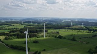 Link to Video | energy, agriculture, renewable energy, leaves, wind farm, flight, generation, future, width, wind power, forest, unmanned aerial vehicle, wind turbine, Gedern, day, cloud