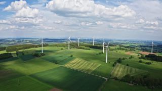 Link to Video | energy, agriculture, renewable energy, leaves, wind farm, flight, generation, future, width, wind power, forest, unmanned aerial vehicle, wind turbine, Gedern, day, cloud