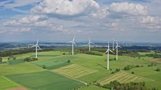 Link to Video | energy, agriculture, renewable energy, leaves, wind farm, flight, generation, future, width, wind power, forest, unmanned aerial vehicle, wind turbine, Gedern, day, cloud