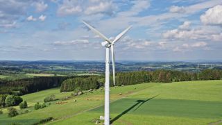 Link to Video | energy, agriculture, renewable energy, leaves, wind farm, flight, generation, future, width, wind power, forest, unmanned aerial vehicle, wind turbine, Gedern, day, cloud