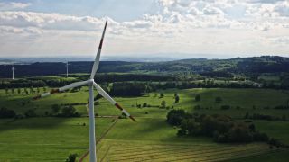 Link to Video | energy, agriculture, renewable energy, leaves, wind farm, flight, generation, future, width, wind power, forest, unmanned aerial vehicle, wind turbine, Gedern, day, cloud