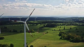 Link to Video | energy, agriculture, renewable energy, leaves, wind farm, flight, generation, future, width, wind power, forest, unmanned aerial vehicle, wind turbine, Gedern, day, cloud
