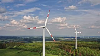 Link to Video | energy, agriculture, renewable energy, leaves, wind farm, flight, generation, future, width, wind power, forest, unmanned aerial vehicle, wind turbine, Gedern, day, cloud