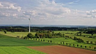 Link to Video | energy, agriculture, renewable energy, leaves, wind farm, flight, generation, future, width, wind power, forest, unmanned aerial vehicle, wind turbine, Gedern, day, cloud