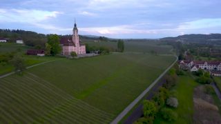 Link to Video | Birnau, basilica, church building, Germany, color, 4K resolution, priory, Europe, Southern Germany, aerial shot, Uhldingen-Mühlhofen, evening, Bodenseekreis, Wallfahrtskirche Birnau am Bodensee, Cistercian monastery, Baden-Württemberg