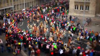 Link to Video | March, annual event, Rhineland-Palatinate, cheerfulness, tilt–shift photography, costume, Rosenmontag, Mainz, carnaval parade, Full High Definition, Germany, time-lapse photography, 2000, miniature faking, Diorama, March 6, special effects, Europe, carnival, Fastnacht, central business district, miniature effect
