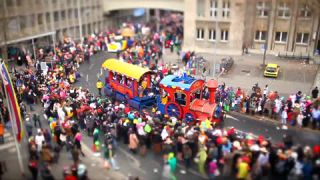 Link to Video | March, annual event, Rhineland-Palatinate, cheerfulness, tilt–shift photography, costume, Rosenmontag, Mainz, carnaval parade, Full High Definition, Germany, time-lapse photography, 2000, miniature faking, Diorama, March 6, special effects, Europe, carnival, Fastnacht, central business district, miniature effect