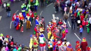 Link to Video | March, annual event, Rhineland-Palatinate, cheerfulness, tilt–shift photography, costume, Rosenmontag, Mainz, carnaval parade, Full High Definition, Germany, time-lapse photography, 2000, miniature faking, Diorama, March 6, special effects, Europe, carnival, Fastnacht, central business district, miniature effect