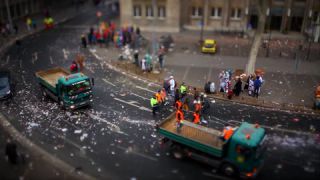 Link to Video | March, Rhineland-Palatinate, street sweeper, urban cleaning, Mainz, Full High Definition, Germany, 2000, miniature faking, color, Diorama, special effects, Europe, work, central business district
