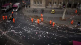 Link to Video | March, Rhineland-Palatinate, street sweeper, urban cleaning, Mainz, Full High Definition, Germany, 2000, miniature faking, color, Diorama, special effects, Europe, work, central business district