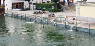 Link to Photo | climate change, Switzerland, Reuss, Lucerne, amateur film, flood, boom barrier