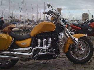 Link to Photo | cruiser, motorcycle, golden yellow, port, La Rochelle, Triumph Rocket 3, Triumph Rocket III