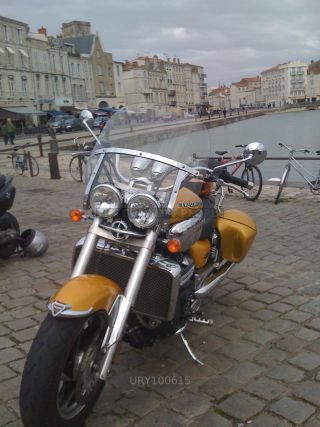 Link to Photo | cruiser, motorcycle, golden yellow, port, La Rochelle, Triumph Rocket 3, Triumph Rocket III