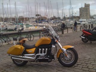 Link to Photo | cruiser, motorcycle, golden yellow, port, La Rochelle, Triumph Rocket 3, Triumph Rocket III