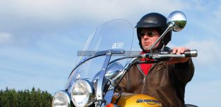 Link to Photo | cruiser, motorcycle, golden yellow, motorcyclist, Triumph Rocket III