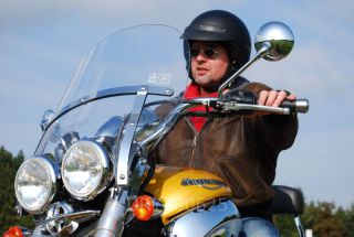 Link to Photo | cruiser, motorcycle, golden yellow, motorcyclist, Triumph Rocket III