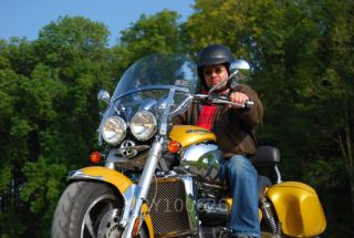 Link to Photo | cruiser, motorcycle, golden yellow, motorcyclist, Triumph Rocket III