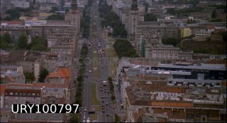 Link to Photo | big city, Mitte, private transport, Germany, metropolis, 1990, screenshot, color, 35 mm film, point-of-view shot, 90s, 1990s, aerial shot, capital city, photographic film, Berlin, Karl-Marx-Allee, West Germany, Berlin Babylon, documentary film, driving