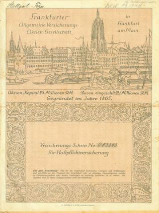Link to Photo | Stuttgart, Johann, Eberhard, Volkratshofen, Germany, 1929, signature, Georg, Brader, Aktiengesellschaft, Versicherungsnehmer, receipt, standard form contract, Aitrach, insurance, document, Fetzer, Frankfurter Allgemeine Versicherung, 20th century, insurance policy, liability insurance