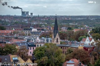 Link to Photo | Saxony-Anhalt, Halle (Saale), wide shot, panorama, cityscape, horizon, wind power, wind turbine, city, eastern Germany