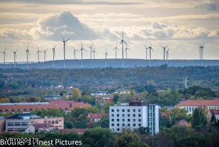 Link to Photo | Saxony-Anhalt, Halle (Saale), wide shot, panorama, cityscape, horizon, wind power, wind turbine, city, eastern Germany