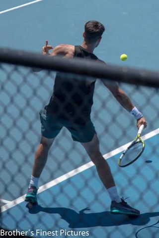 Link to Photo | January, photography, photograph, professional sport, color, January 15, professional athlete, sports training, Melbourne, Australia, 2024, Australian Open, tennis, Carlos Alcaraz