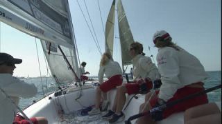 Link to Video | women's team, sailboat, regatta, sports team, 16:9, sea, Full High Definition, sailing, 2007, color, Teamgeist, type of sport, team, sport, trophy, woman, human, Dubai, female, yacht racing, United Arab Emirates, NTSC analog television standard