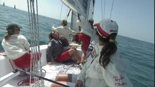 Link to Video | women's team, sailboat, regatta, sports team, 16:9, sea, Full High Definition, sailing, 2007, color, Teamgeist, type of sport, team, sport, trophy, woman, human, Dubai, female, yacht racing, United Arab Emirates, NTSC analog television standard