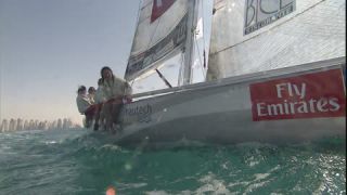 Link to Video | women's team, sailboat, regatta, sports team, 16:9, sea, Full High Definition, sailing, 2007, color, Teamgeist, type of sport, team, sport, trophy, woman, human, Dubai, female, yacht racing, United Arab Emirates, NTSC analog television standard
