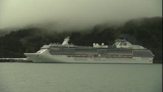 Link to Video | ship, September, autumn, cruise, Full High Definition, 2008, color, United States of America, Island Princess, cruise ship, North America, tourism, paid time off, Alaska, Whittier, cloud cover