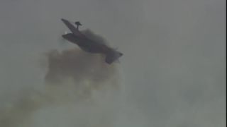 Link to Video | airplane with propellers, air show, smoke, show, recurring event, Full High Definition, acrobatics, airplane, 2009, sound on tape, flight, low-angle shot, color, spectacle, aerobatic maneuver, AERO Friedrichshafen, Europe, sky, trade fair, aviation